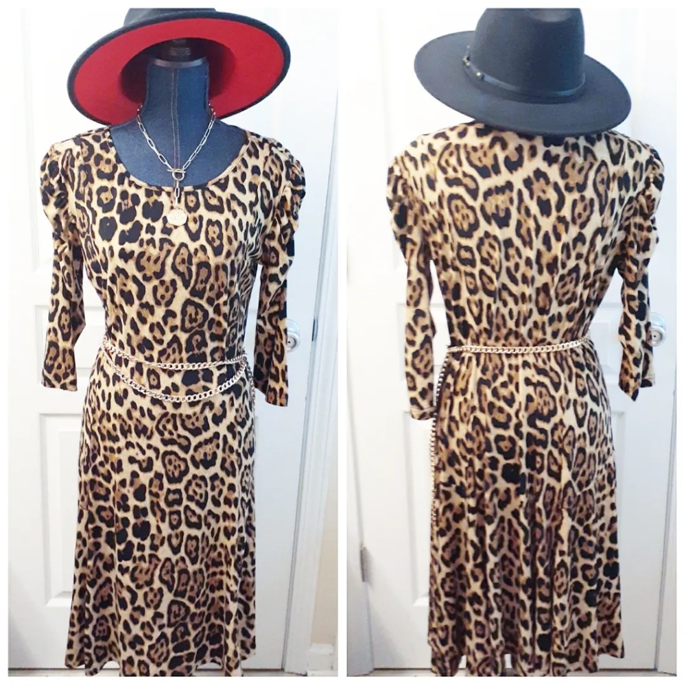 Lennie for Nina Leonard Leopard Ruched Stretch Dress - Picture 1 of 5